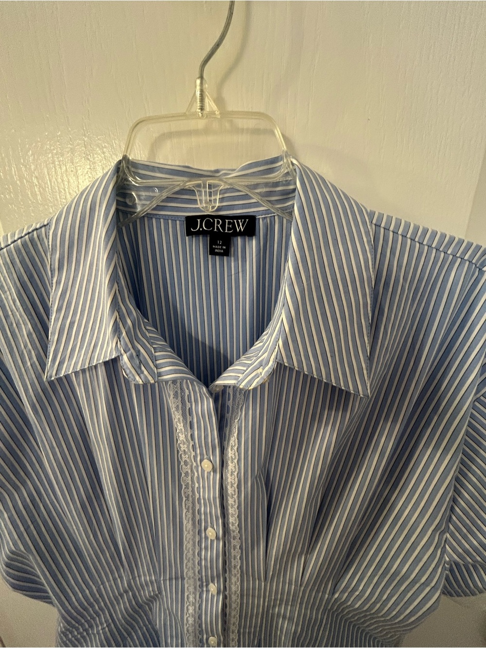 J. Crew Wren Lace Trim Shirt Dress Striped Button-Front Midi - Picture 6 of 7